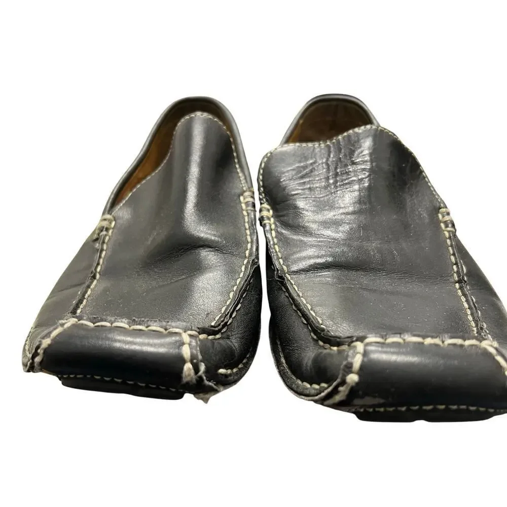 VARESE Black leather loafer moccasin driving shoes Blokecore academia sz 10.5D
